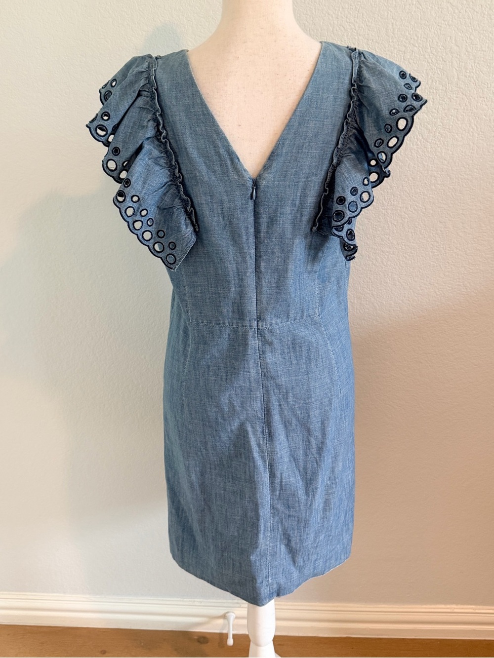 J. Crew Light Blue Eyelet Flutter Sleeve Chambray Cover-Up Dress - Picture 6 of 7